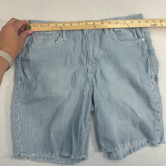 Seven 7 Sunset Bermuda Shorts Womens Size 12 White Blue Stripe High Rise - Picture 6 of 10